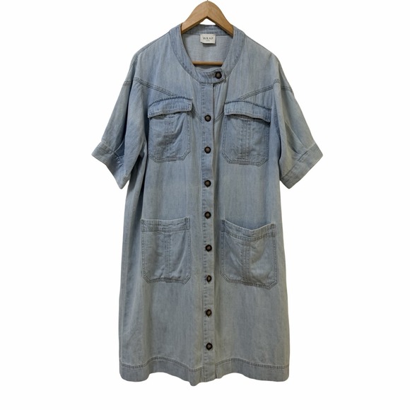 Wrap London Dresses & Skirts - Wrap London Hemp Cotton Short Sleeve Button Up Shirt Dress US 12 UK 16 Blue